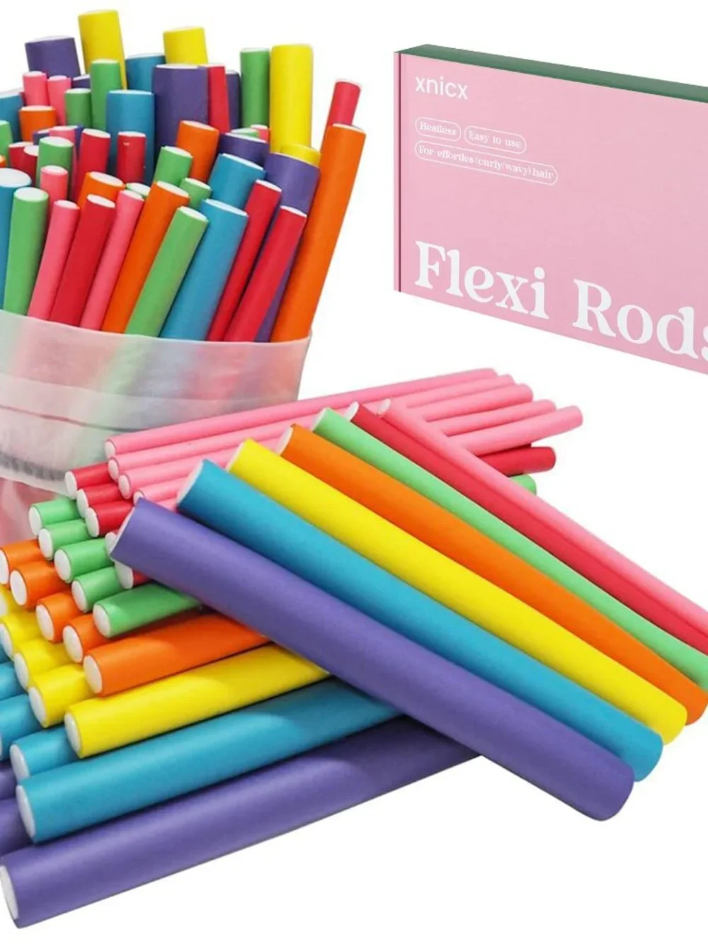 47 pcs 7'' Hair Curlers Rollers Flexi Rods Flexible Curling Rods Set No Heat Hea